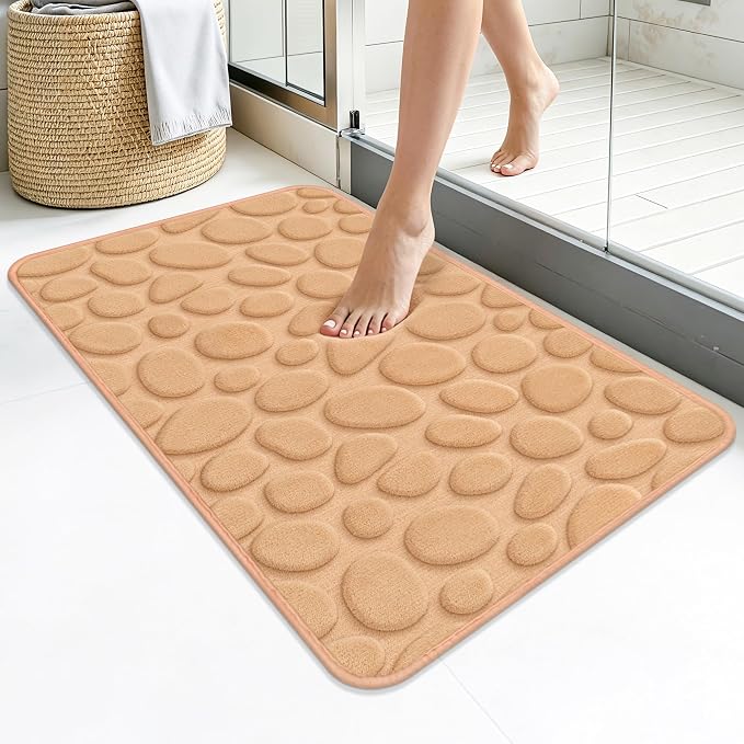 Stone Bath Mats, Non-Slip Memory Foam Bathroom Rug, 20x32 Khaki | TPR Rubber Backing,Ultra Soft,Highly Absorbent,Machine Washable,Quick Dry for Tub and Shower, Home Decor Accessories