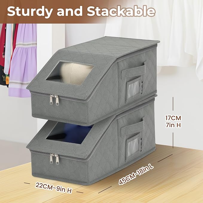 2 PCS Stackable Hat Storage for Baseball Caps, Large Hat Organizer with transparent window, Holds up to 30 Caps Hat Organizer (Gray)