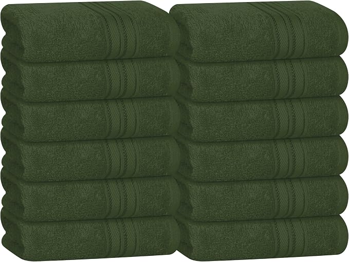 BOUTIQUO Ultra Soft Cotton Washcloths, Contains 12 Piece Face Cloths 12x12 inch, Ideal for Everyday use Face Towels, Compact & Lightweight Multi Purpose Washcloths - Olive Green