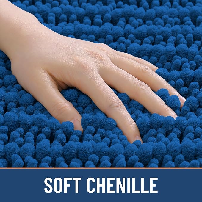 Smiry Bathroom Rugs 24X16, Extra Soft Rubber Backing Chenille Bath Mats | Deep Navy Blue Machine Washable Non Slip Quick Dry Bath Mats for Bathroom Floor, Tub, Shower, Home Decor Accessories