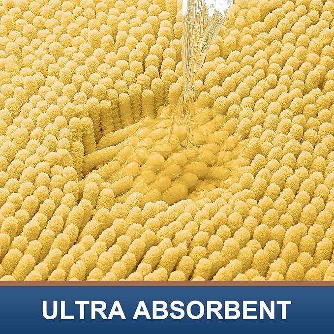 Smiry Chenille Bathroom Rugs Sets 2 Piece (30x20+24x16, Yellow | Soft Absorbent Machine Washable Non Slip Shaggy Bath Rug Set for Tub, Shower, and Floor, Home Decor