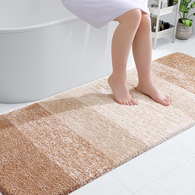 OLANLY Bathroom Runner Rug 70x24, Extra Soft Absorbent Microfiber Bath Rugs | Beige, Non-Slip Quick-Drying Rubber Backing, Machine Washable Long Bath Mat for Floor, Tub and Shower, Home Decor Accessories