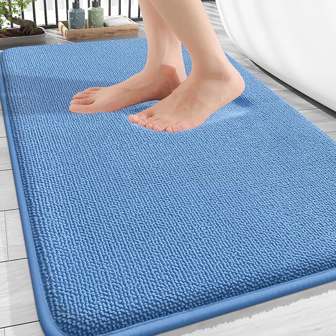 OLANLY Memory Foam Bathroom Rugs 30x20, Absorbent Bath Mat, Cornflower Blue | Soft Quick Dry Bath Rugs, Non-Slip, Machine Washable Carpet for Bathroom Floor, Tub and Shower, Home Decor Accessories