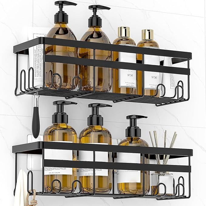 WOWBOX 2 Pack Adhesive Shower Caddies, No Drill Bathroom Shelves, X-Large | Stainless Steel Shower Shelf, Hanging Shower Organizers for Bathroom Storage, Home Decor, Bathroom Accessories