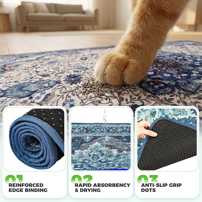Hompet Cat Litter Mat 2 Pack, 24x60 Large Machine Washable Trapping Mats for Cats, Super Absorbent & Urine-Proof Cat Litter Box Mat for Floor, Waterproof & Non Slip Kitty Litter Rug