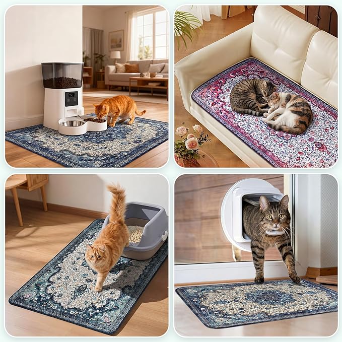 Hompet Cat Litter Mat 2 Pack, 18x54 Large Machine Washable Trapping Mats for Cats, Super Absorbent & Urine-Proof Cat Litter Box Mat for Floor, Waterproof & Non Slip Kitty Litter Rug