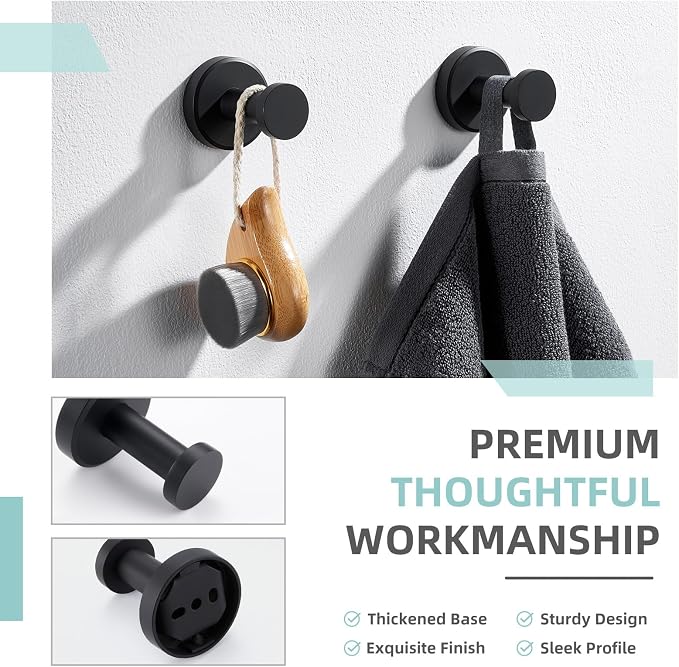 Angle Simple Towel Hooks for Bathroom, SUS304 Stainless Steel Coat Robe Hooks, Bathroom Hand Towel Hanger for Wall, Matte Black, 2 Pack