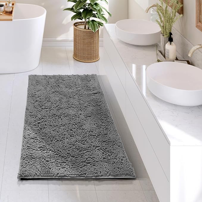 Hearth & Harbor Bathroom Rugs, Chenille Bath Mat - Machine Washable Bath Mats for Bathroom Non-Slip Backing Rubber, Quick Dry Bathroom Mat, 24 x 36 - Frost Grey