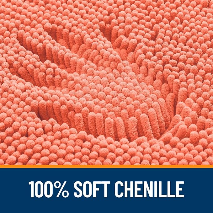 OLANLY Chenille Bathroom Rugs Mats Sets 2 Piece, 24"x16"+24"x20", Coral | Soft Absorbent Bath Mat and U-Shaped Contour Toilet Rug Set, Quick Dry, Machine Washable Bath Carpet, Home Decor Accessories