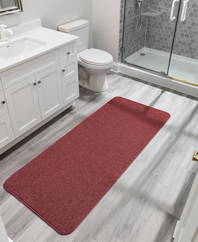 Bosap Bath Mat,Ultra Thin Bathroom Runner Rugs,Large Bath Mats for Bathroom | Quick Dry,Non-Slip,Machine Washable,Low Pile,Bath Rug,Shower Outside,Sink,Home Decor Accessories.Red,2'x6'(24x72inch)