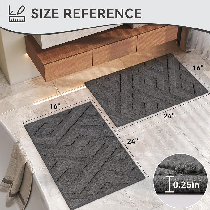 Bathroom Rugs Sets, Thin Non Slip Bath Mat Browm 16"x24"-2 Piece | Quick Dry Absorbent Washable Rubber Backing Bath Rug Shower Mat Bathroom Floor Mat For Sink Bathtub Beside Shower Entrance