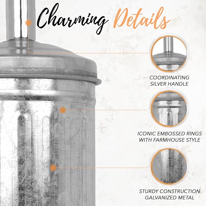 Autumn Alley Galvanized Rustic Toilet Brush with Holder Set – Charming Farmhouse Bathroom Accessory for Your Country Bathroom – Rustic Bathroom Accessories