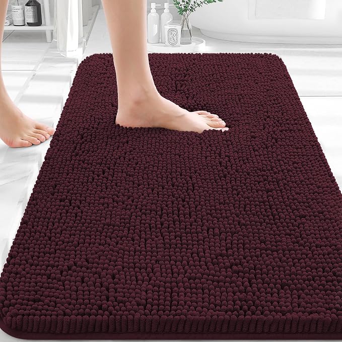 OLANLY Bathroom Rugs 32x20, Extra Soft Absorbent Chenille Bath Rugs | Black Cherry, Quick-Drying Rubber Backing, Washable Bath Mat for Bathroom Floor, Tub and Shower, Home Decor Accessories