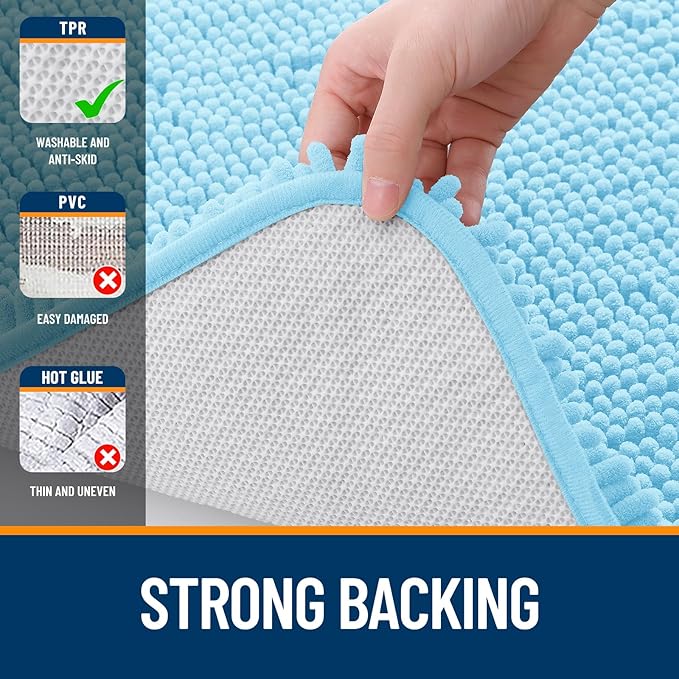 OLANLY Bathroom Rugs 35x24, Extra Soft Absorbent Chenille Bath Rugs | Sky Blue, Quick-Drying Rubber Backing, Machine Washable Bath Mat for Bathroom Floor, Tub and Shower, Home Decor Accessories