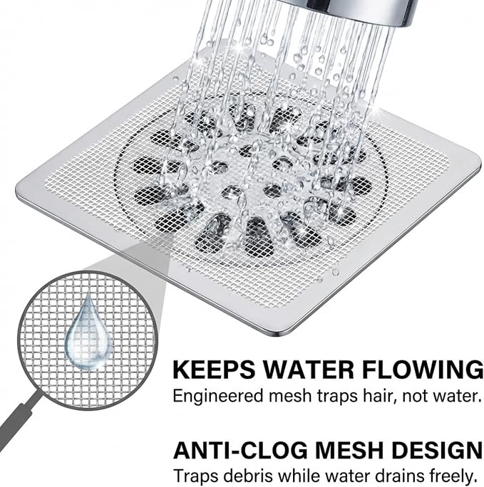 100 Pack Square Disposable Shower Drain Hair Catcher Stickers | Waterproof, For Bathroom Floor, Sink & Bathtub, Easy-Peel, Clog Prevention & Hygiene