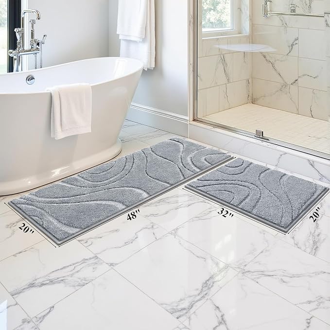 HEBE Bathroom Rugs Sets 2 Piece, Non Slip Washable Absorbent Bath Mat Set | Super Soft Plush Microfiber Bathroom Mats with Runner Set, Solid Bathmat for Floor, Bath Rug for Tub, Shower, Vanity