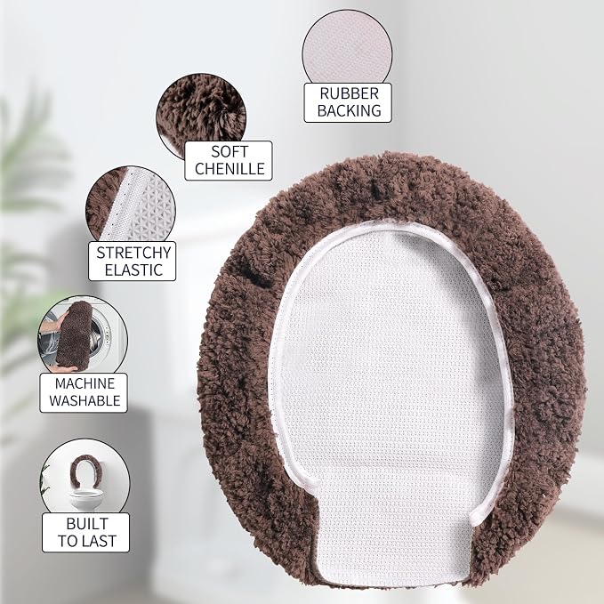 Soft Microfiber Toilet Seat Cover 17.5" x 15" Machine Washable | Solid Toilet Lid Cover Adjustable Rubber Backing Fits Most 16 -17.5" L x 14-16" W Round Oblong and Elongated Toilet Seat