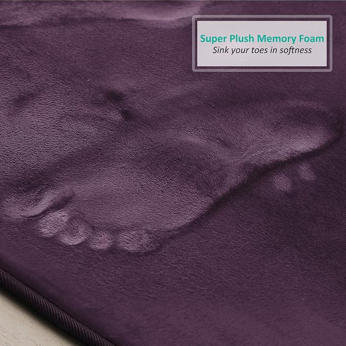 Clara Clark 2 Piece Bathroom Rugs, Velvet Memory Foam Bath Mat Set, Non-Slip Bath Rugs, Machine Wash, Dries Quickly, Ultra Soft Plush Bath Mats for Bathroom, 20 x 32 + Contour, Dark Purple