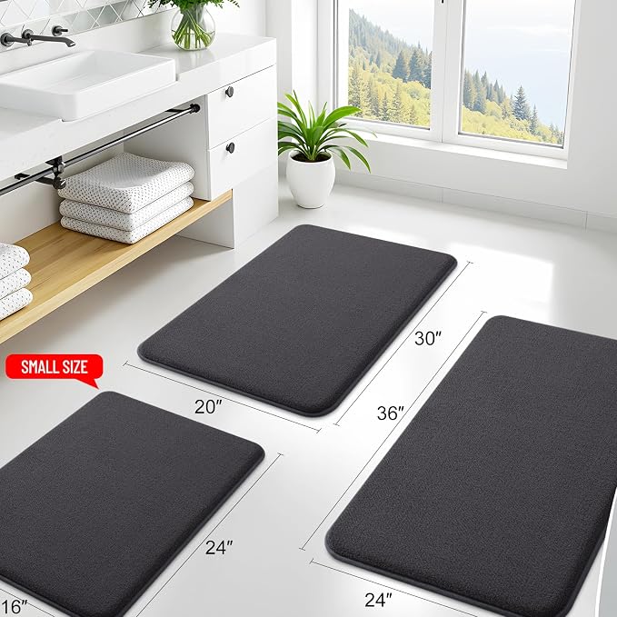 Smiry Memory Foam Bath Mat 47x17, Extra Soft Absorbent Bathroom Rugs | Dary Grey Quick Dry, Machine Washable Bath Mats for Bathroom, Shower, Tub and Home Decor Accessories