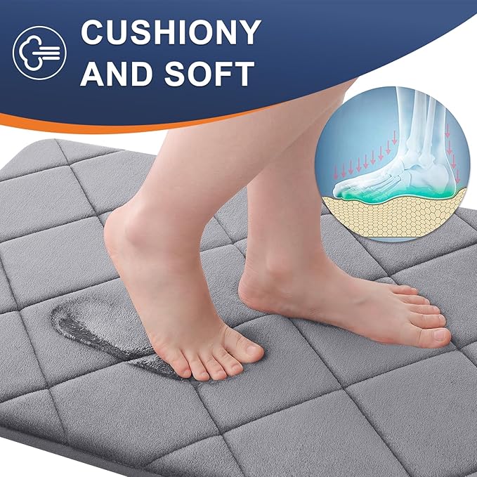 OLANLY Memory Foam Bath Mat 47x32, Ultra Soft and Absorbent Bathroom Rugs | Medium Grey, Quick Dry, Machine Washable Shower Bath Rugs, Comfortable Bath Carpet for Bathroom Floor, Tub and Shower