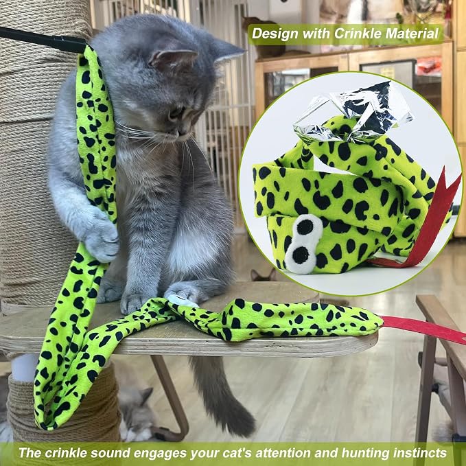 Interactive Cat Toy Wand with Catnip Mouse, Cat Teaser Wand Rainbow String for Bored Indoor Adult Cats and Kittens (3 Pack Snake)