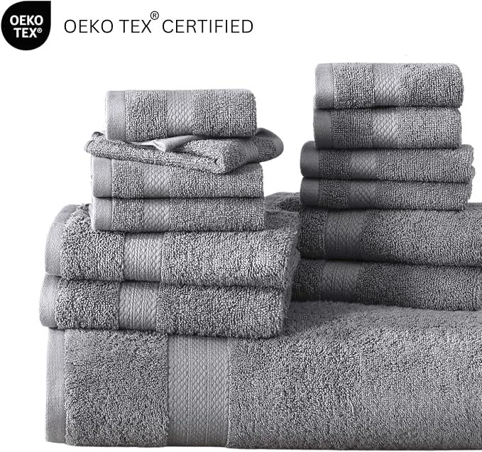 LANE LINEN Towel Set Soft Absorbent Quick Dry 100% Cotton 18 Piece - Grey | Cotton Bath Towels - Lightweight & Breathable, Fade-Resistant Color, Classic Terry Weave, Densely Woven & Durable