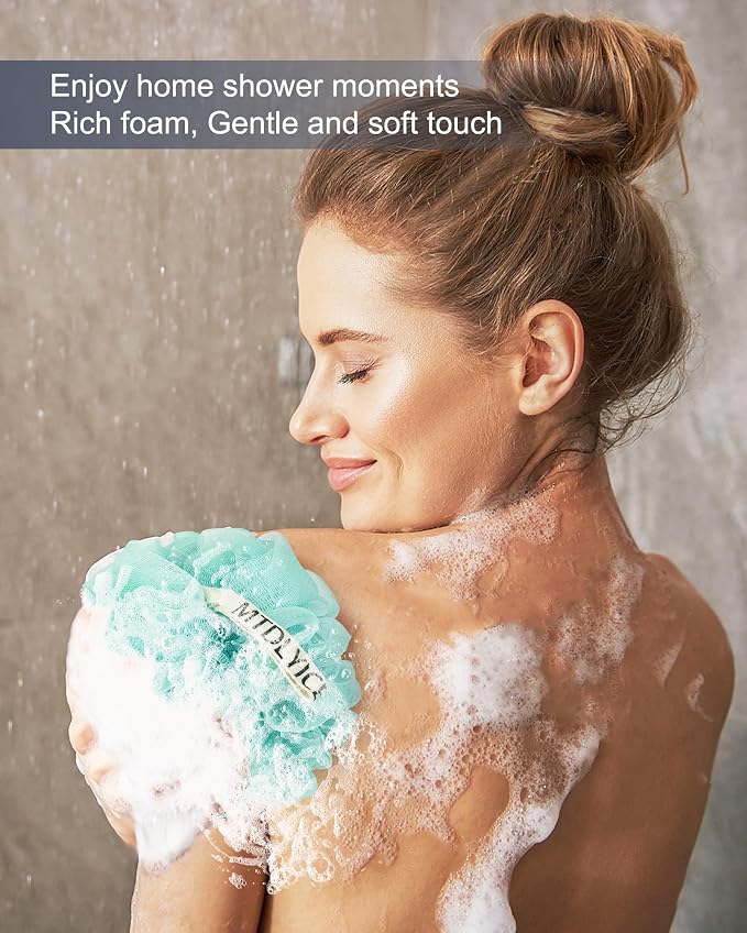 MTDLYICE Loofah Sponge, XXL Large Loofah 100g 4 Pack, Bath Sponge Soft Mesh Shower Loofah for Men, Body Scrub, Shower Pouf Bath Accessories, for Body Wash, Soap (Blue)