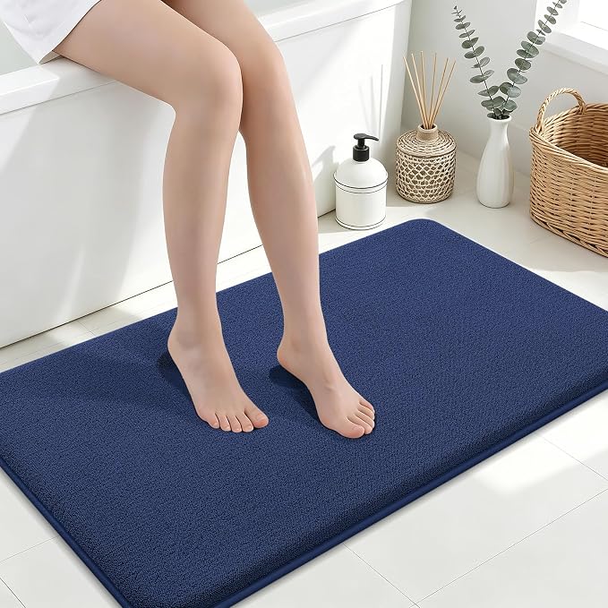 Smiry Memory Foam Bath Mat 40x24, Extra Soft Absorbent Bathroom Rugs | Navy Blue Quick Dry, Machine Washable Bath Mats for Bathroom, Shower, Tub and Home Decor Accessories