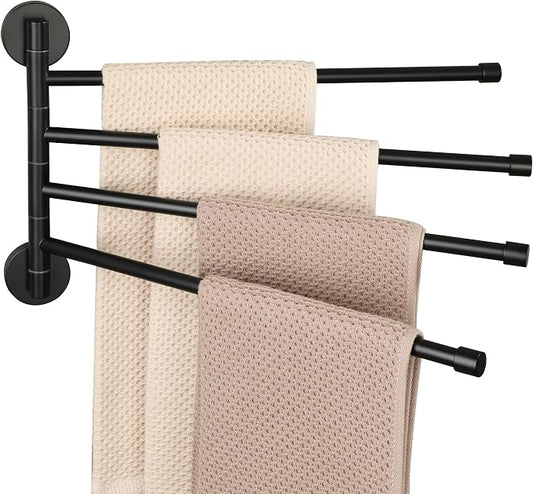 Alise Swivel Towel Rack,Folding 4 Arms Hand Towel Bars Towel Hanger for Bathroom,Wall Mount Drying Racks for Laundry,SUS304 Stainless Steel Swing Out Towel Holder Storage Space Saving,Matte Black