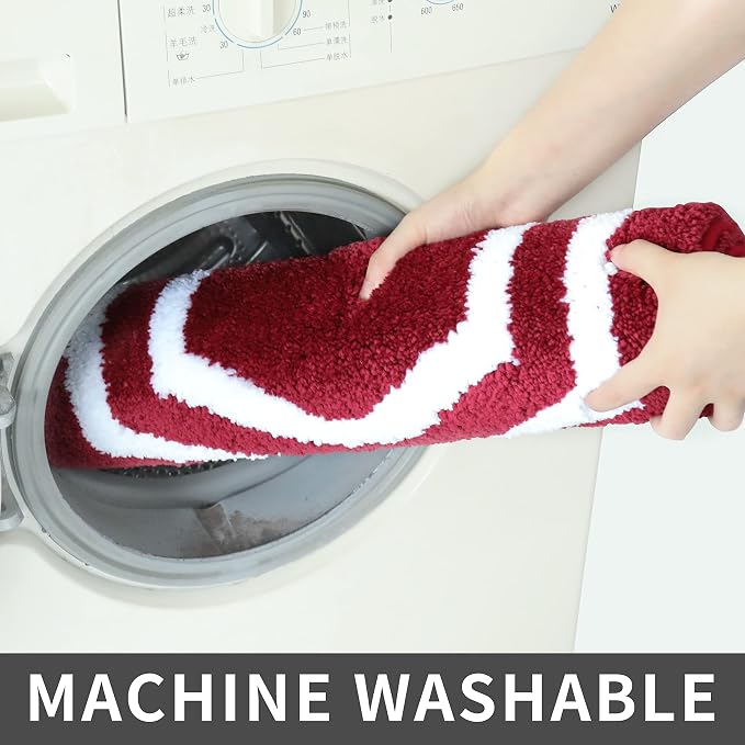 COSY HOMEER Extra Thick Bath Linen Sets Rugs - Anti-Slip Bath Mats Soft Plush 100% Strong Polyester Living Room Bathroom Water Absorbent(Red,20x32 - Inches)