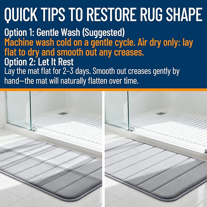 OLANLY Memory Foam Long Bathroom Rugs Runner 59x20, Super Soft Absorbent | White, Quick Dry Bath Mat, Machine Washable Shower Floor Rugs, Bathmat Carpet for Bathroom Floor, Tub and Shower