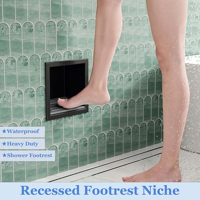 Neodrain Shower Foot Rest for Shaving Legs, 304 Stainless Steel Niche for Shower Wall, Recessed Shower Step for Shaving Legs, Wall soap Holder, Bathroom Foot Rest (Matte Black, 6.7" x 6")