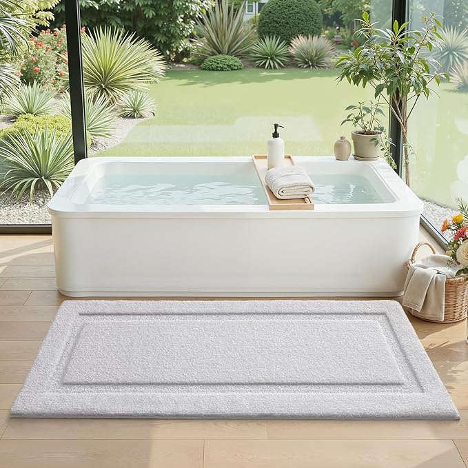 LUMI Ultra Soft Bathroom Runner Rugs, Non Slip Bath Mat 24x60, White | Machine Washable with Rubber Backing, Quick Dry, Premium Microfiber Carpet for Bathtub and Shower Floor