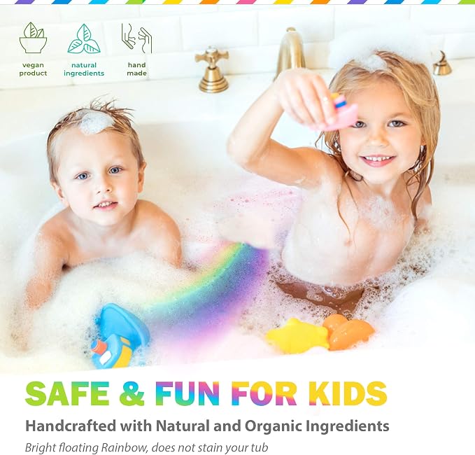 Bath Bombs for Kids, Natural Magic Rainbow BathBombs w/Organic Ingredients | Moisturizing Unicorn Bath Bombs w/Vibrant Colors & Rich Bubbles, Cloud Bath Bombs, Birthday Gifts for Kids, Girls, Boys