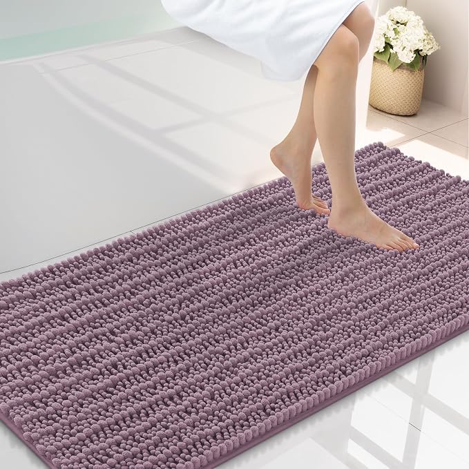 Smiry Bathroom Rugs 44X24, Extra Soft Rubber Backing Chenille Bath Mats | Deep Plum Machine Washable Non Slip Quick Dry Bath Mats for Bathroom Floor, Tub, Shower, Home Decor Accessories