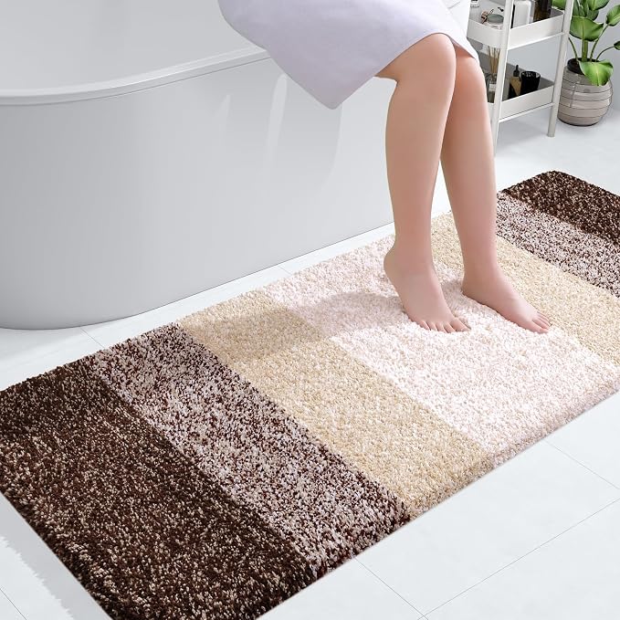 OLANLY Large Bathroom Rugs 50x30, Extra Soft Absorbent Microfiber Bath Rugs | Brown, Non-Slip Quick-Drying Rubber Backing, Washable Plush Bath Mat for Floor, Tub and Shower, Home Decor Accessories
