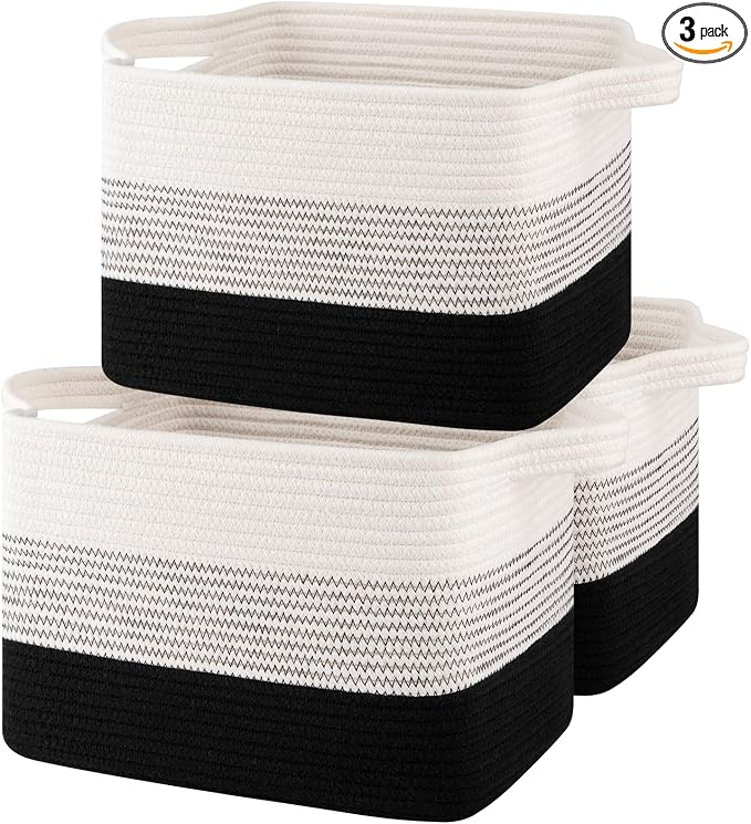 OIASKET Storage Baskets for Organizing, Woven Baskets for Shelves, Rectangle Decorative Organizer for Storage Clothes, Toy, Books, Towels Nursery Bins 3 Pack (Gradient Black, 13"x9.85"x8.7")