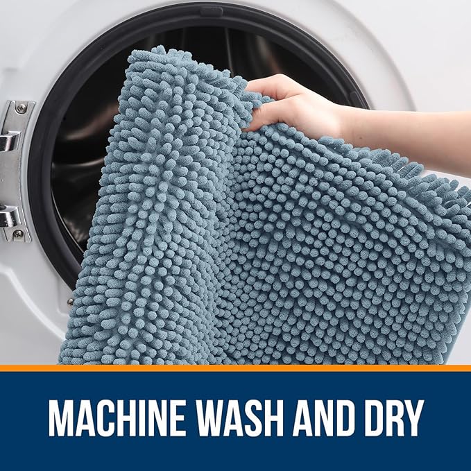 OLANLY Toilet Rugs U-Shaped 24x20, Soft Absorbent Chenille Contour Rugs | Airy Blue, Quick-Drying Rubber Backing, Machine Washable Non-Slip Shaggy Bathroom Mat for Toilet, Home Decor Accessories