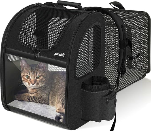 pecute Cat Backpack Expandable, Cat Backpack for Cat with Acrylic Window | Durable Oxford Cloth, Lockable Zipper,Use for Pet Under 11 lbs to Travel