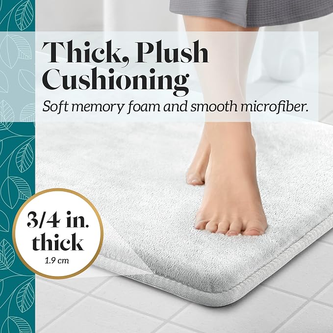 Memory Foam Bath Mat Non Slip Absorbent Super Cozy Velvet Bathroom Rug Carpet (22 inches X 36 inches, White)