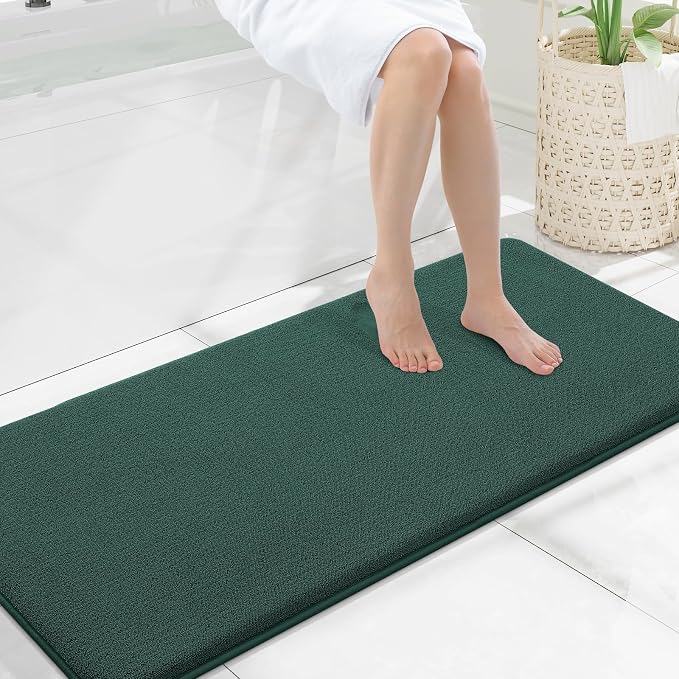 Smiry Memory Foam Bath Mat 47x20, Extra Soft Absorbent Bathroom Rugs | Green Quick Dry, Machine Washable Bath Mats for Bathroom, Shower, Tub and Home Decor Accessories