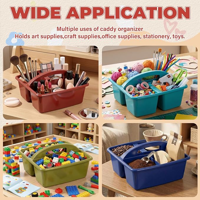 Kathfly 8 Pack Classroom Caddy Organizer with Handle, Plastic Art Craft Cleaning Caddy Bulk, Small Multipurpose Supply Organization Storage Basket for Table Desk Office Pencil Teacher (Deep Color)