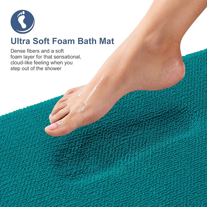 OLANLY Memory Foam Small Bathroom Rugs 24x16, Absorbent Bath Mat, Deep Lake | Soft Quick Dry Bath Rugs, Non-Slip Carpet, Machine Washable Mat for Bathroom Floor, Tub and Shower, Home Decor Accessories