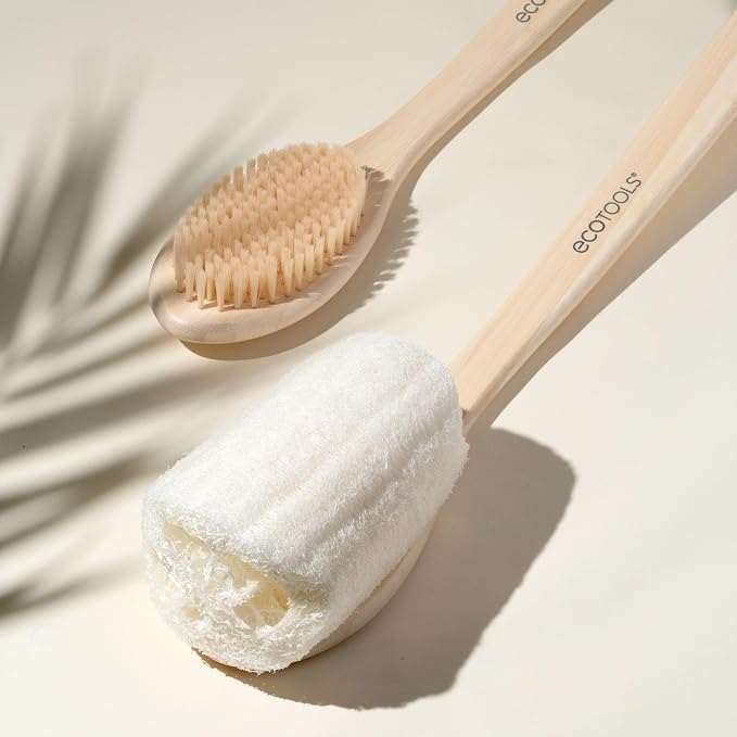 EcoTools Bath Bristle Brush, Back Scrubber for Shower with Long Handle | Smooth skin daily, body brush for showering with bamboo handle, vegan, cruelty-free, nylon bristles, back brush for shower