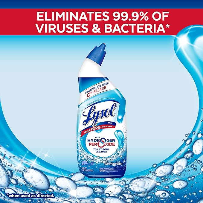 Lysol Toilet Bowl Cleaner Gel, For Cleaning and Disinfecting, Bleach Free, Ocean Fresh Scent, 24oz (Pack of 4)