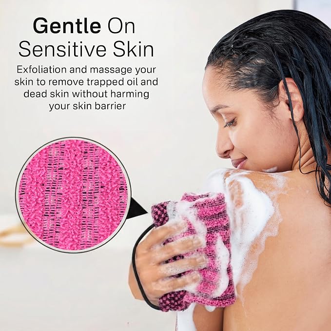 Dual-Textured Exfoliating Washcloth Towel - Back Scrubber for Use in Shower Bath, Exfoliating Body Scrubber Exfoliator, Japanese Exfoliate Loofah Lufa Sponge Wash Cloth for Women Men
