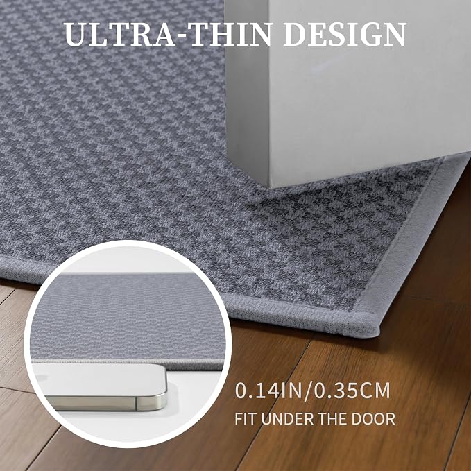 YIHOUSE Bathroom Rugs Sets 5 Piece Non Slip Washable, Absorbent Quick Dry Bath Mat Set with Toilet Mat, Weave Texture Low Profile Bath Rugs, Floor Mats for Bathroom, Tub & Shower, Light Grey