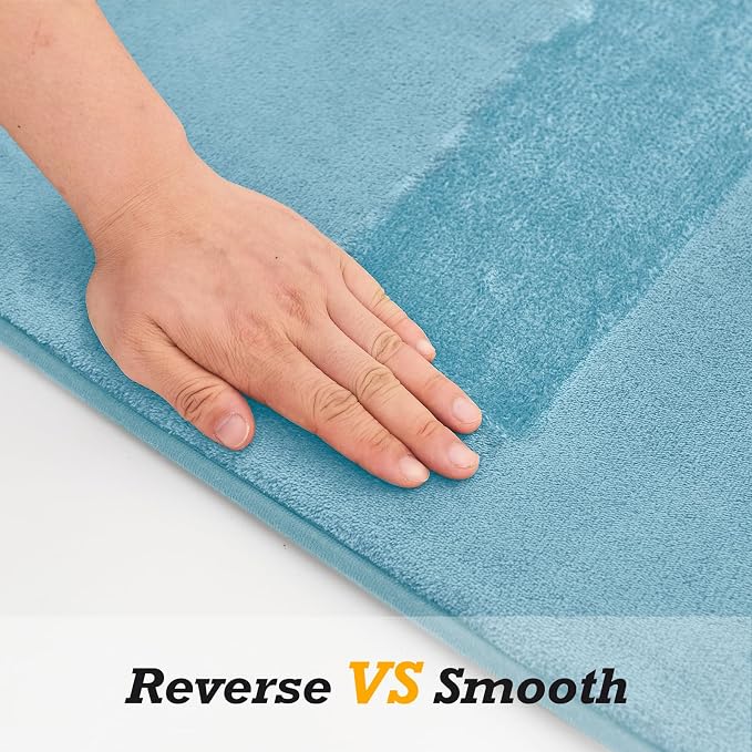 HUXMEYSON Bathroom Rugs Sets 3 Piece, Non-Slip & Quick Dry Bath Mat Set, Ultra Soft Velvet Bath Rugs for Bathroom, Toilet and Shower Floor, Lake Blue