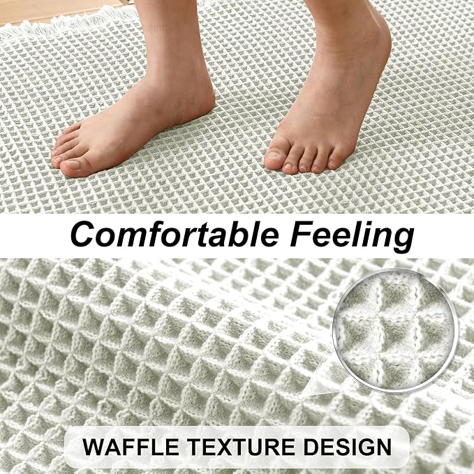 JIUZHEN Set of 2 Waffle Bathroom Rugs Non Slip Bath Mats, 16"x24"+24"x60" | Cream, Boho, Super Absorbent, Washable, Ultra Soft, Fast Drying Bath Rug and Bathroom Runner for Kitchen Hallway Laundry