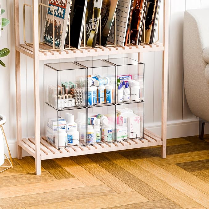 Yieach 2 Pack Clear Stackable Storage Drawers,7.6" H Baby Bottle Organizer,Acrylic Drawer Containers for Cosmetics,Skincare,Beauty Products,Cabinet,Vanity,Kitchen,Under Sink and Bathroom Storage Bins